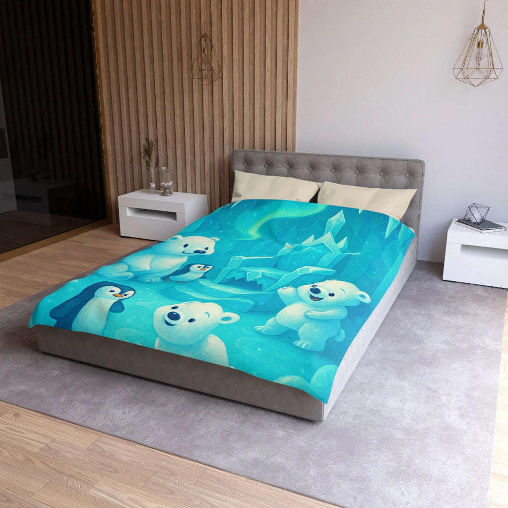 Housse de couette polaire avec ours et pingouins dans royaume glacial féerique