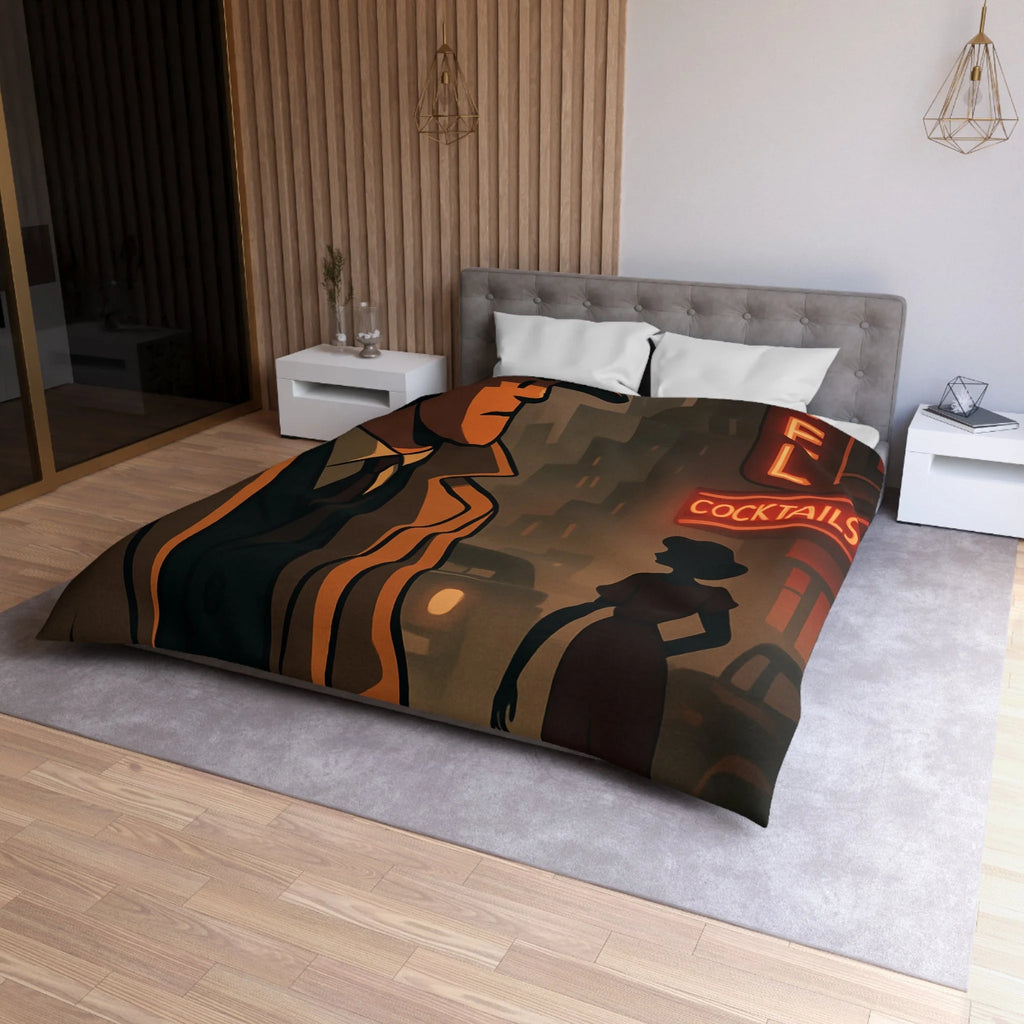 Housse de Couette Noir et Rouge, Design Rétro Vintage, Atmosphère de Film Noir