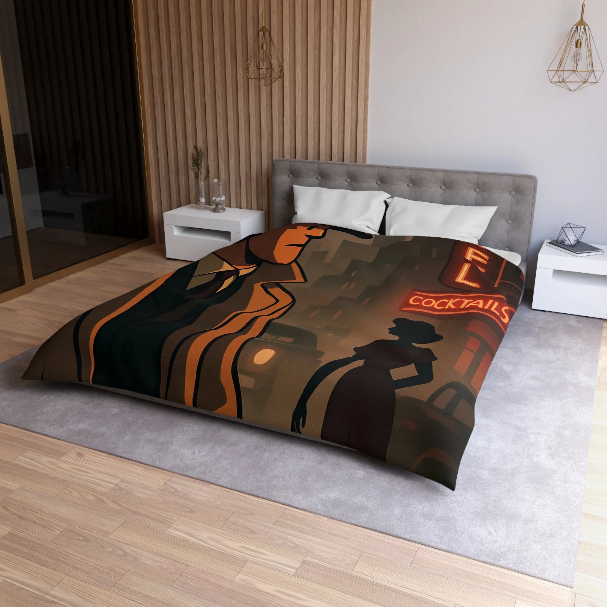 Housse de Couette Noir et Rouge, Design Rétro Vintage, Atmosphère de Film Noir