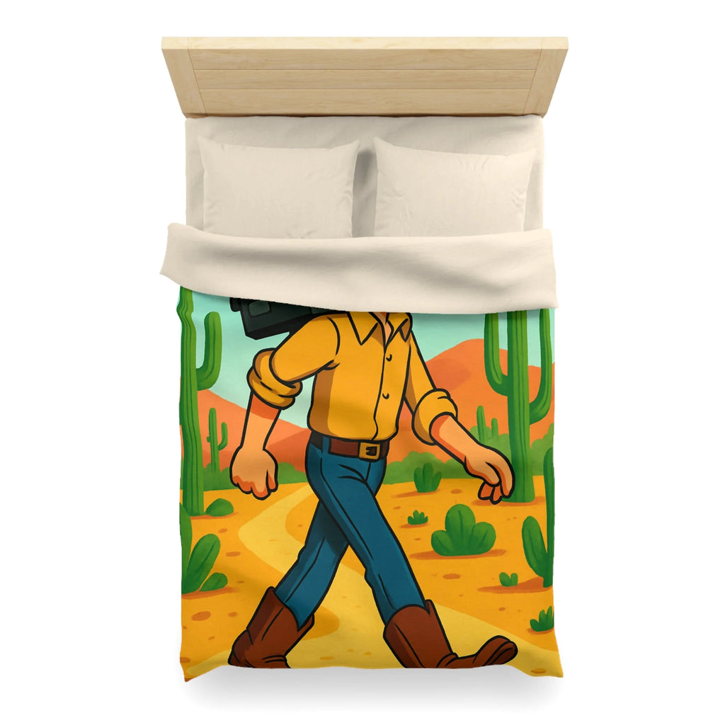 Housse de couette western cowboy dessin animé, désert cactus rétro style vibrant