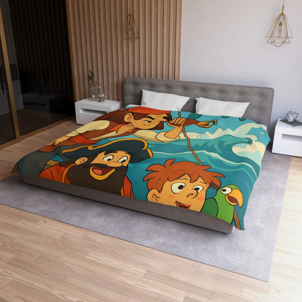 Housse de couette pirate avec poisson doré et personnages aventuriers sur l'océan