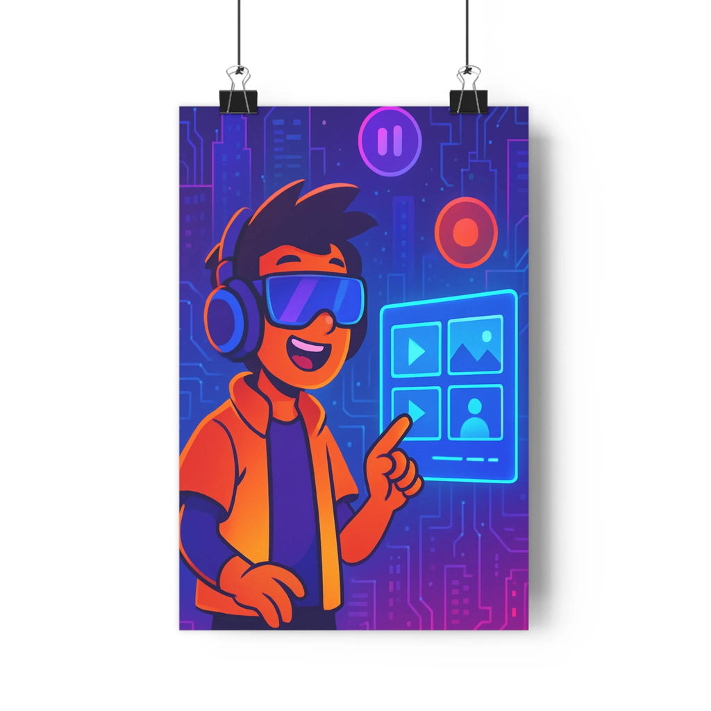 Poster décoratif espace virtuel bleu violet orange futuriste moderne salon chambre design animé qualité