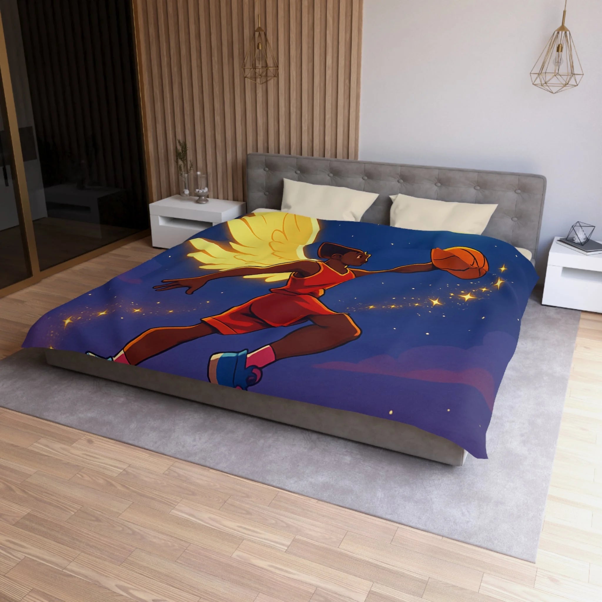Housse de Couette Unique Baskets d'Ange Volant au Clair de Lune Étoilé