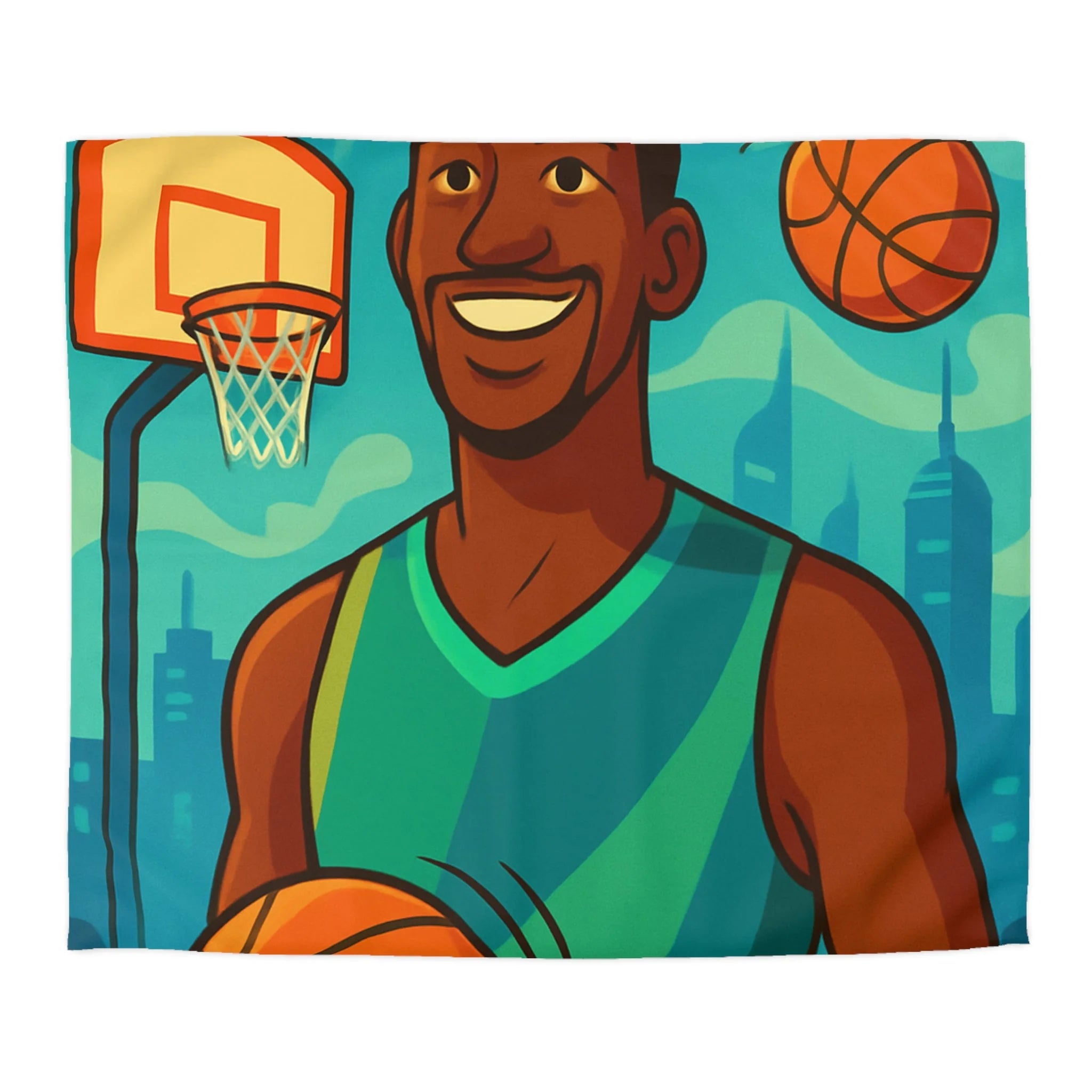 Housse de Couette Pour Enfant Thème Basketball Colorée et Ludique avec Joueur Souriant