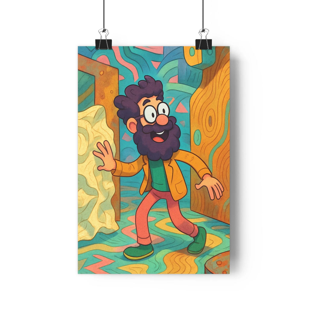 Poster décoratif cartoon bleu jaune rose joyeux salon chambre enfant design vibrant créatif immersif
