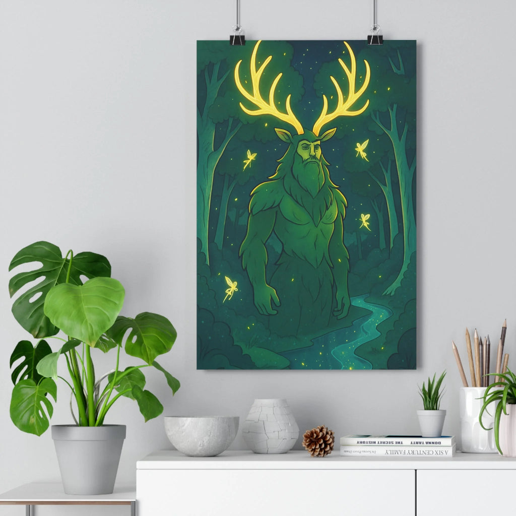 Poster décoratif artistique fantasy vert doré mystique chambre salon naturel magie créatif unique ambiance
