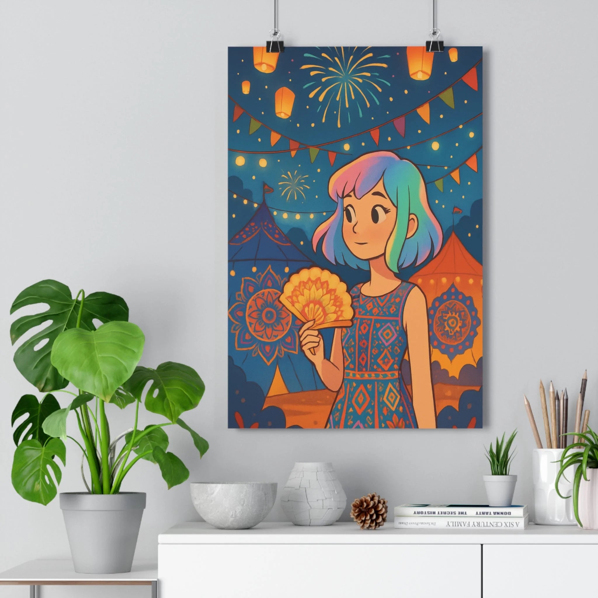 Poster décoratif dessin animé multicolore mystique festival ambiance magique chambre salon format 30x46 vibrant