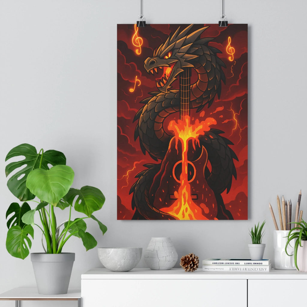 Poster décoratif dragon rouge orange guitare musique épique fantastique chambre salon tendance contemporain qualité