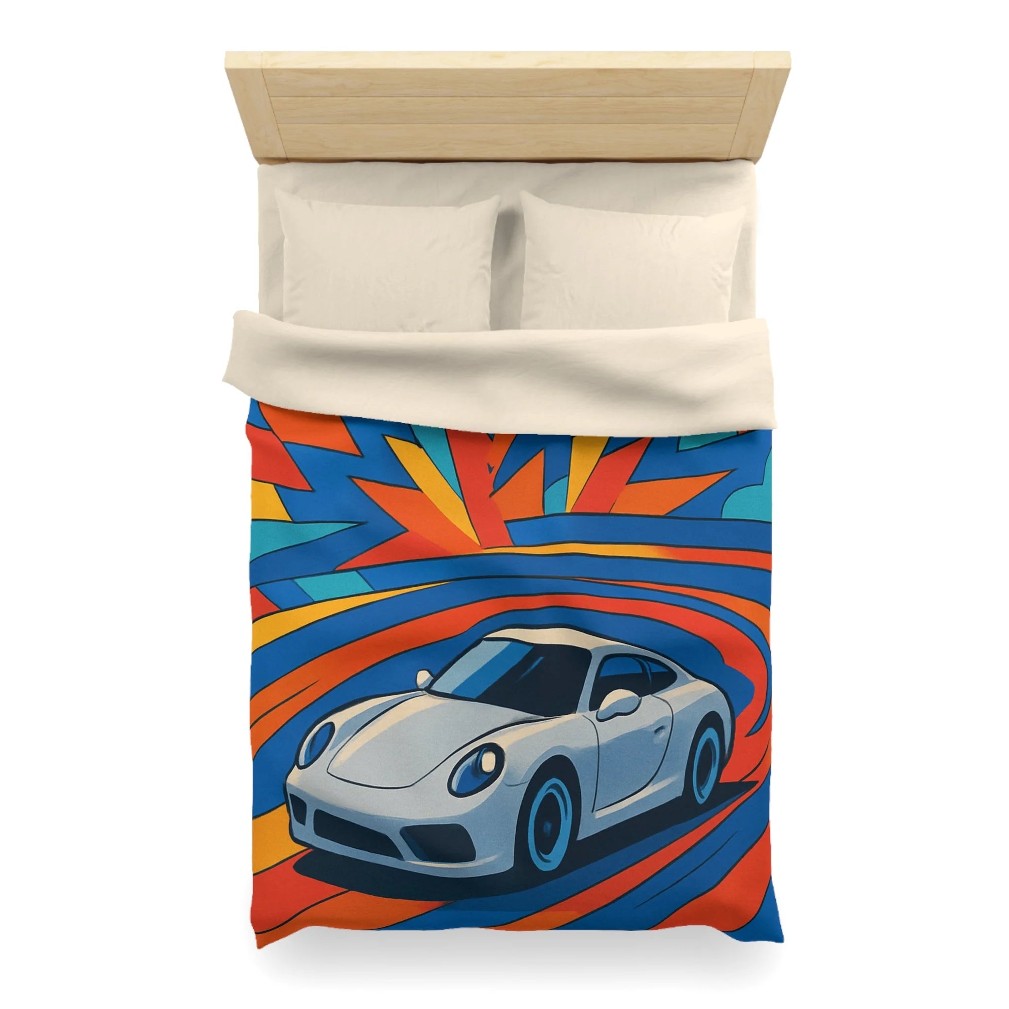 Housse de couette voiture sportive dynamique avec explosion de couleurs vives et éclatantes