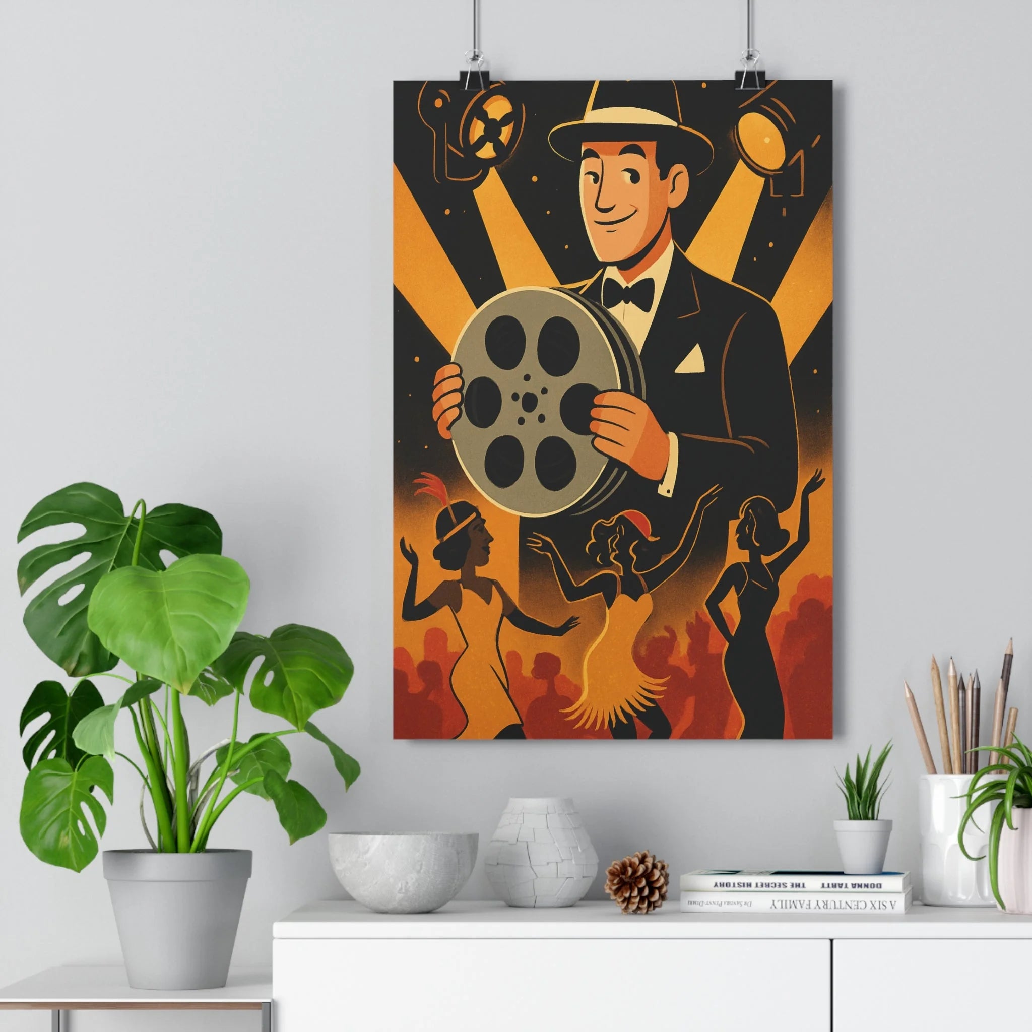 Poster décoratif cinéma rétro orange noir vintage joyeux salon salle 30x46 ambiance festive cartoon