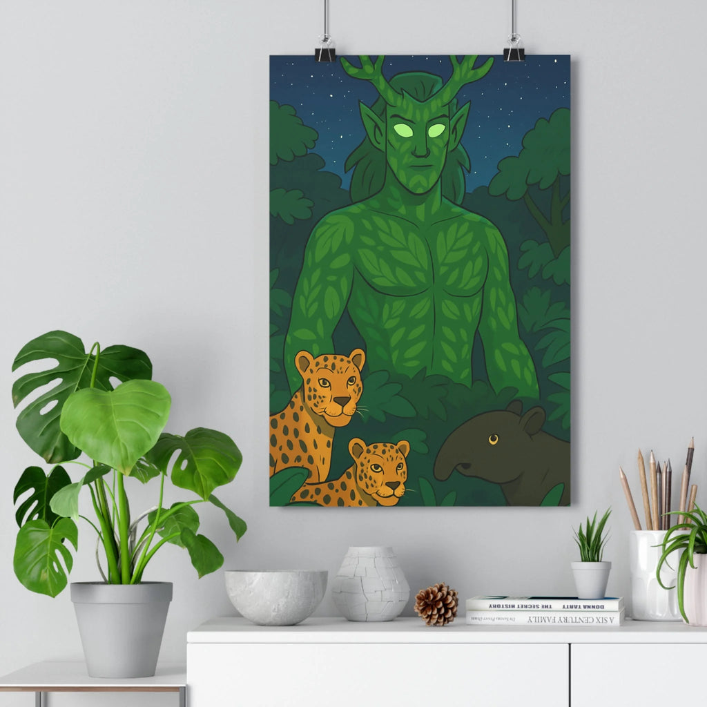 Poster décoratif fantaisie vert jaune mystique jungle salon chambre nature animaux dessin animé qualité