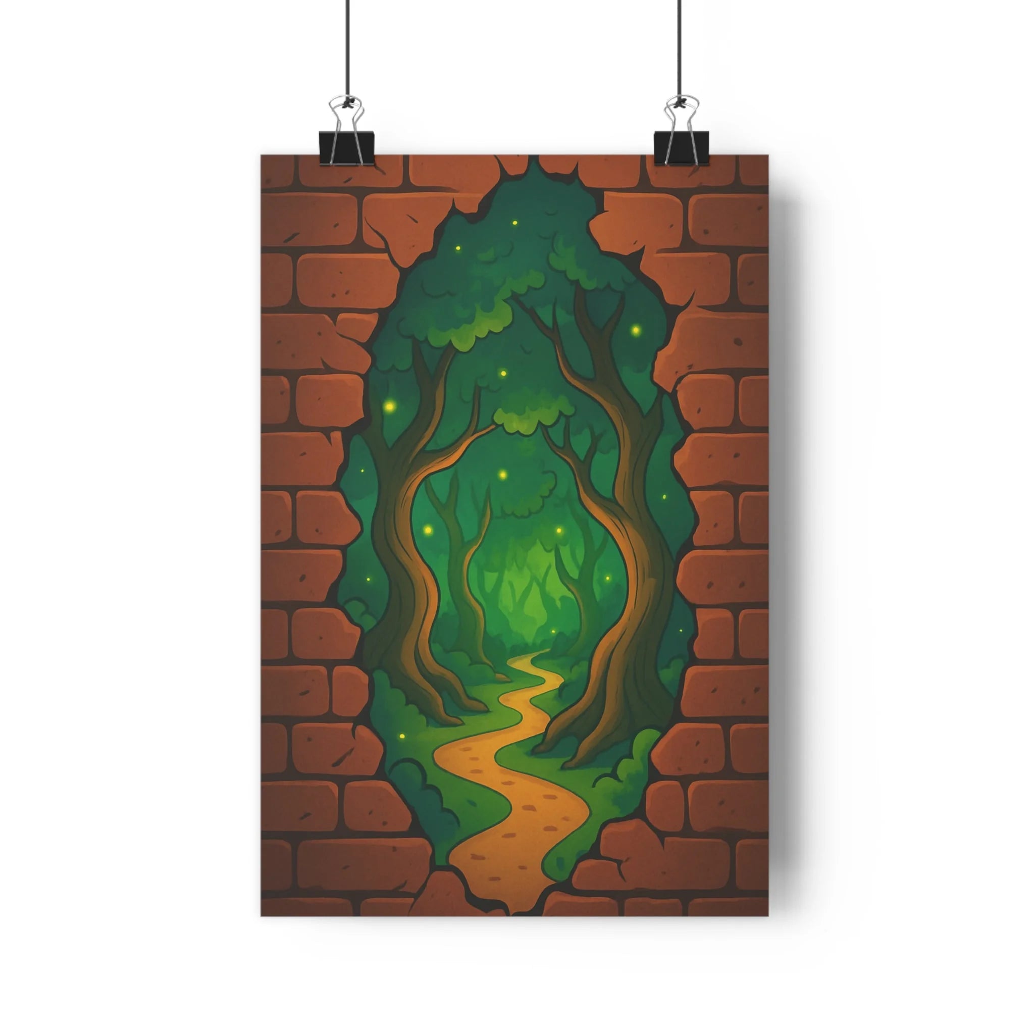 Poster décoratif cartoon magique forêt enchantée mystique vert jaune salon chambre murale fantasy qualité