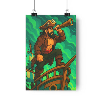Poster décoratif pirate aventure dynamique vert bleu bureau chambre animation 30x46 navire courageux suspense