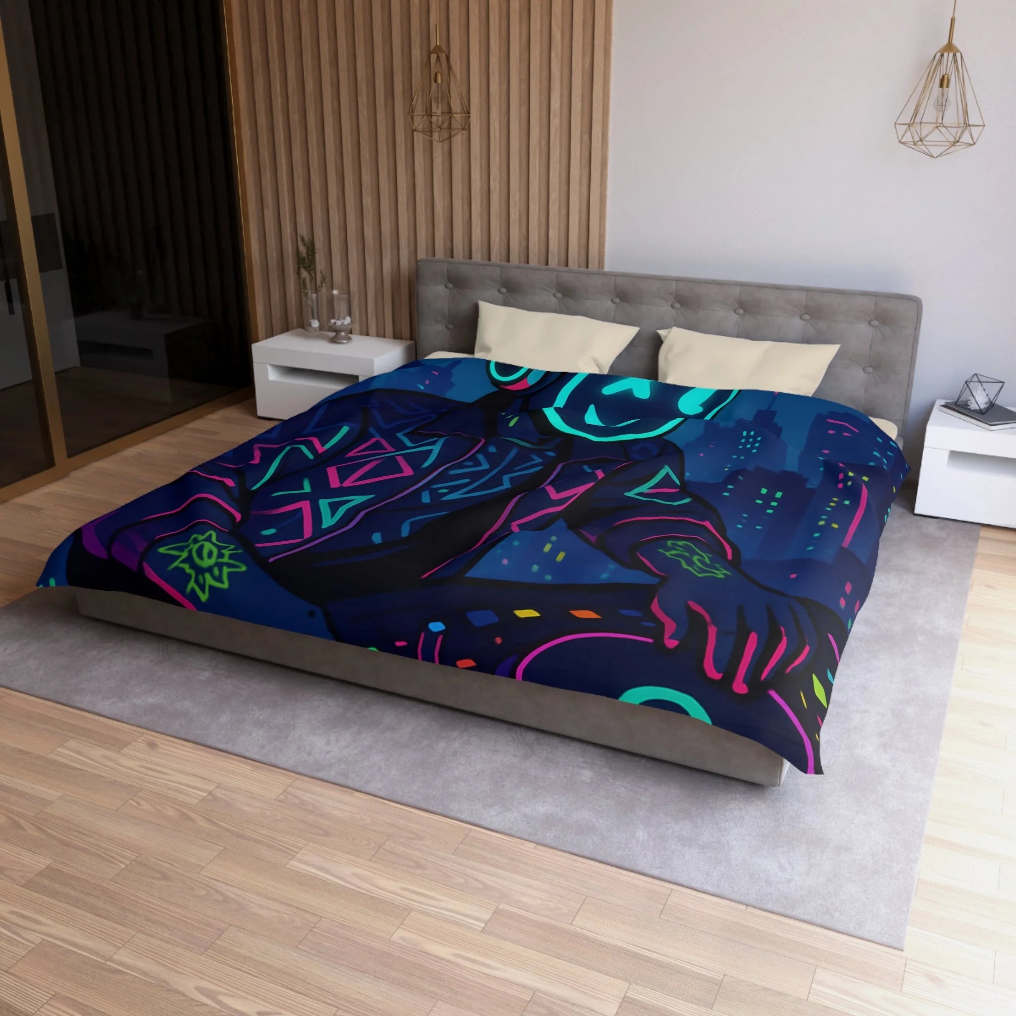 Housse de Couette Microfibre Motif Créatif Original Style Contemporain Chambre Élégante