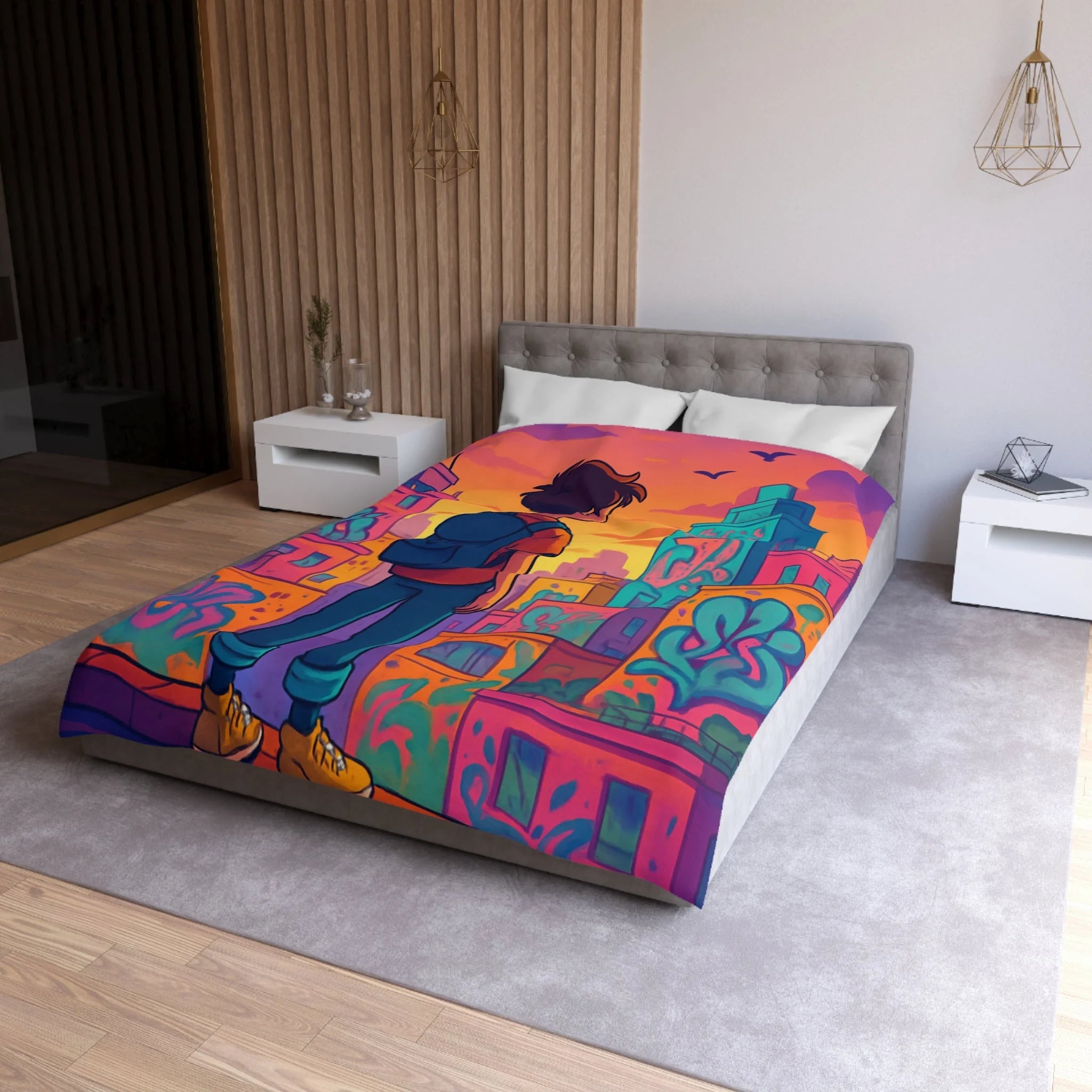 Housse de Couette Microfibre Design Artistique Moderne Décoration Chambre Confort Premium