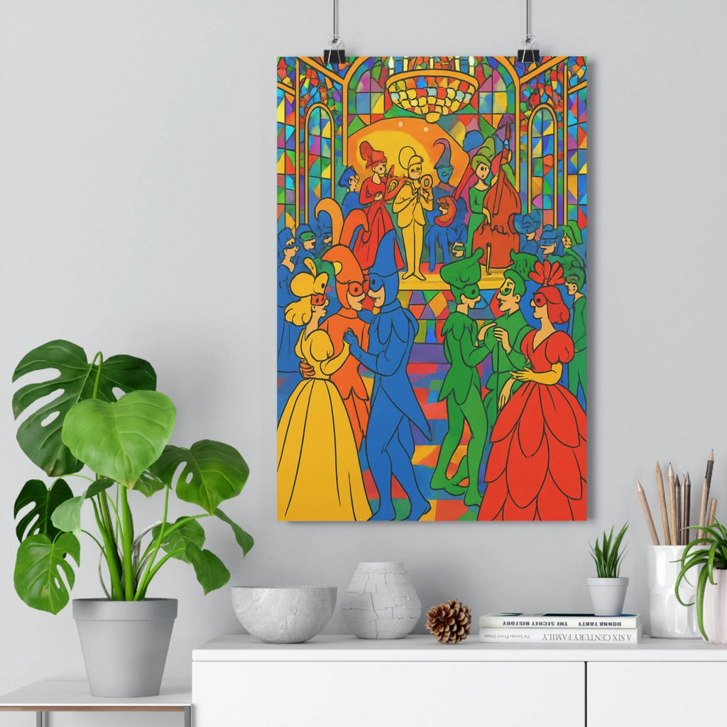 Poster décoratif art déco coloré rouge bleu jaune vert salon ambiance festive élégant moderne