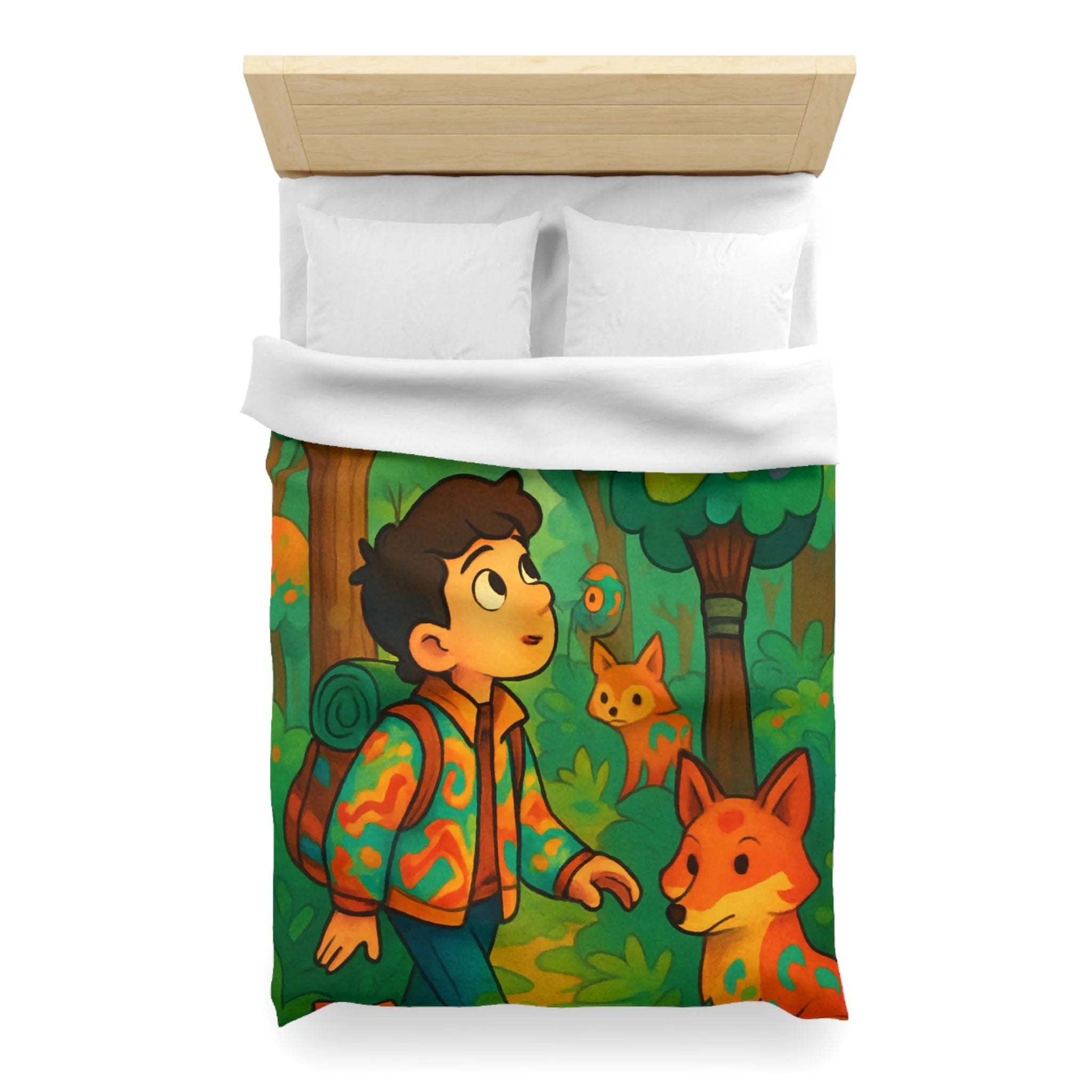 Housse de couette pour enfant avec scène de forêt colorée et animaux mignons