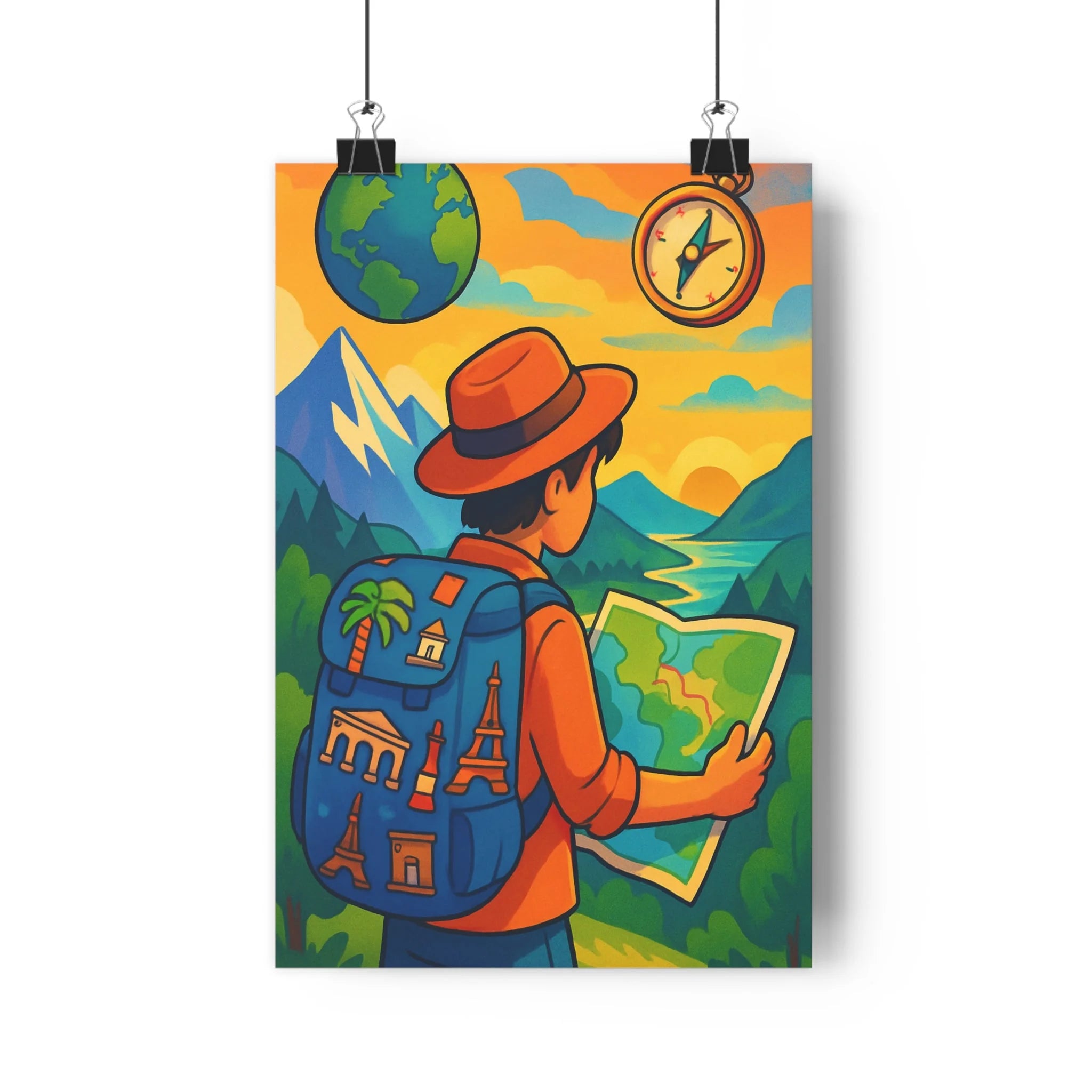 Poster décoratif aventure coloré jeune aventurier chambre bureau mural sticker exploration montagne voyage qualité