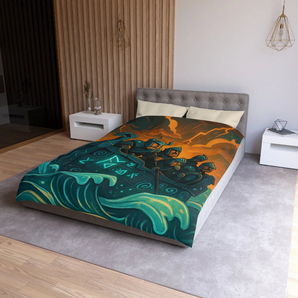 Housse de Couette Motif Vikings en Bateau sous Orage Céleste Féroce et Saisissant