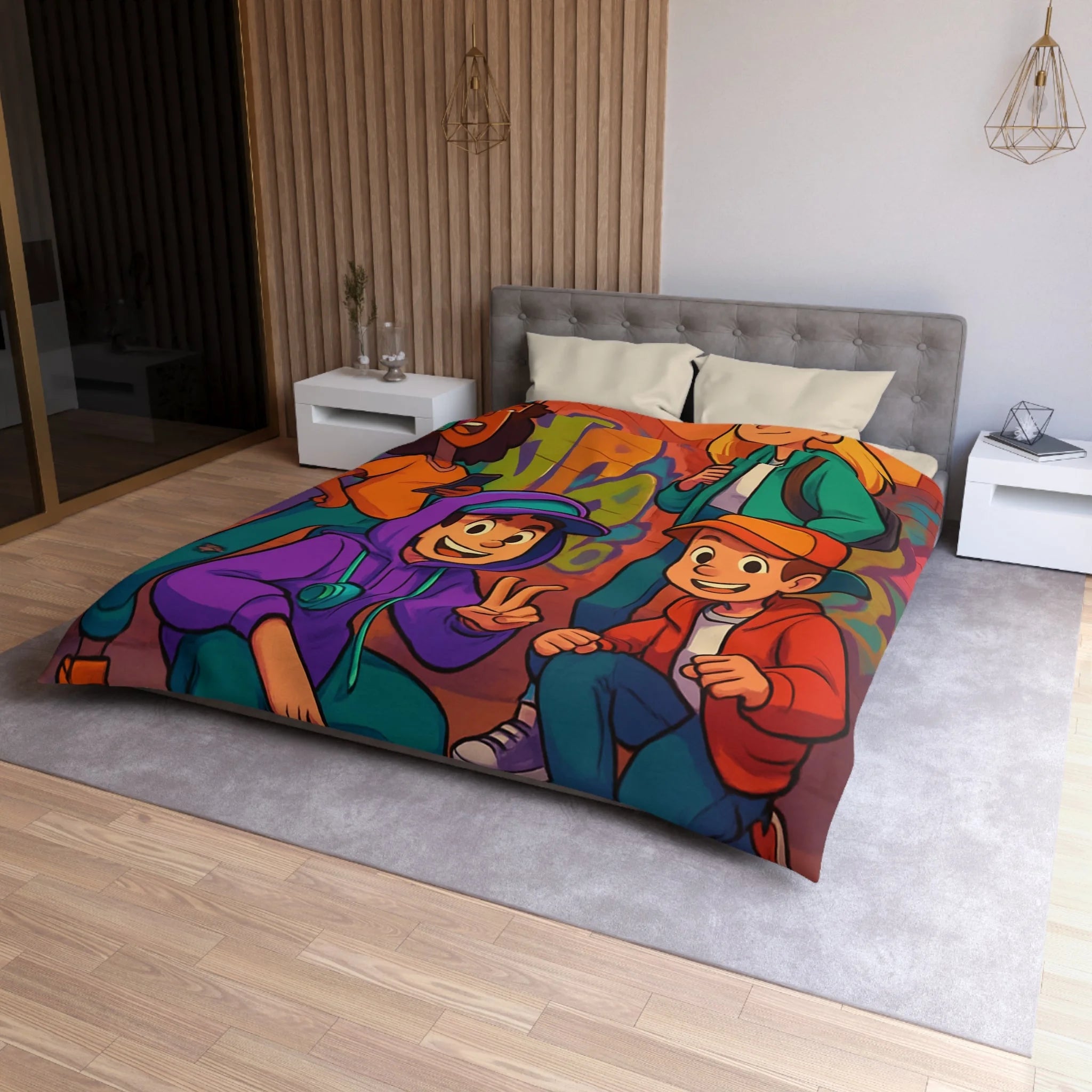 Housse de Couette Microfibre Illustration Unique Design Moderne Décoration Intérieure Raffinée