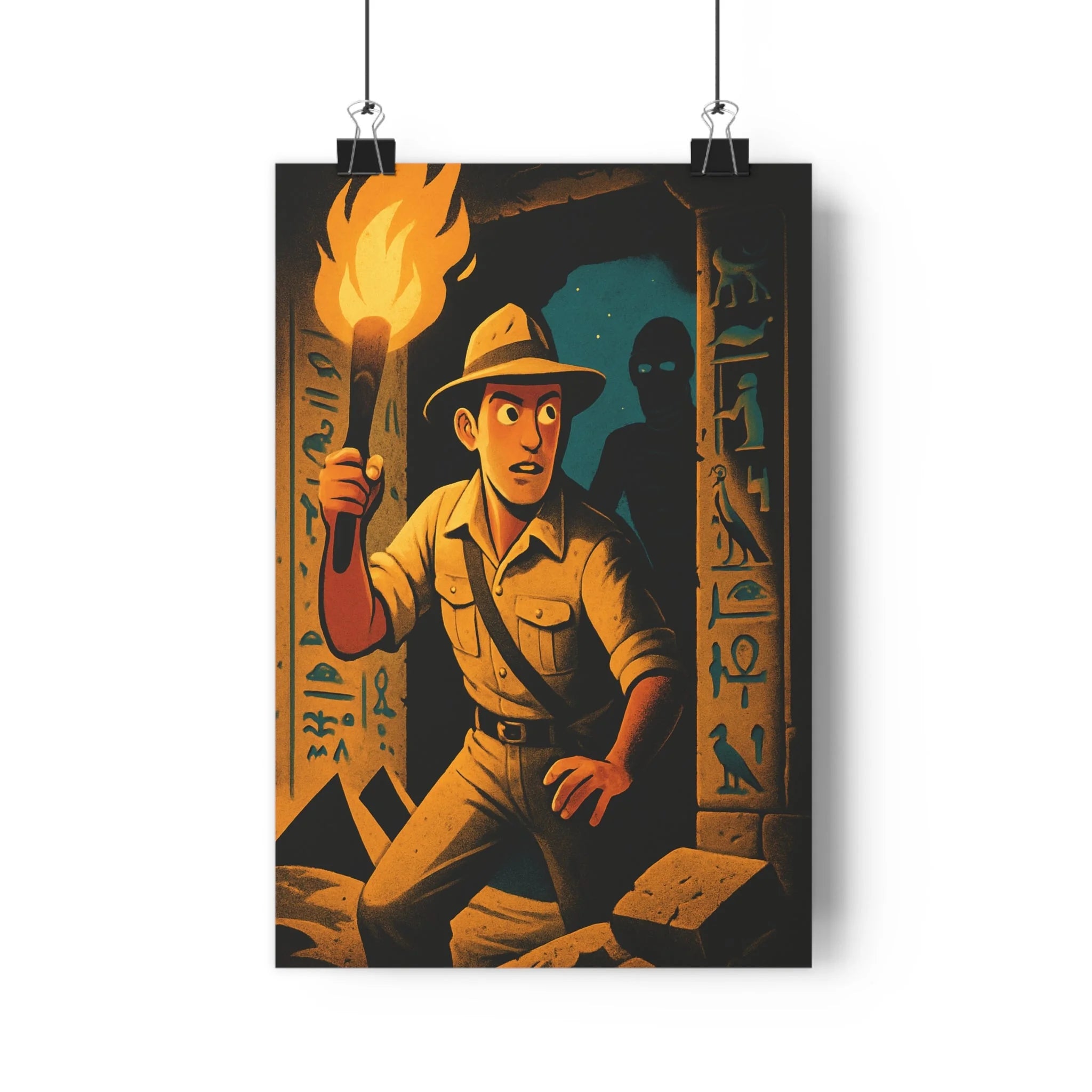 Poster décoratif aventurier vintage égyptien mystère cartoon orange jaune exploration salon chambre bureau qualité