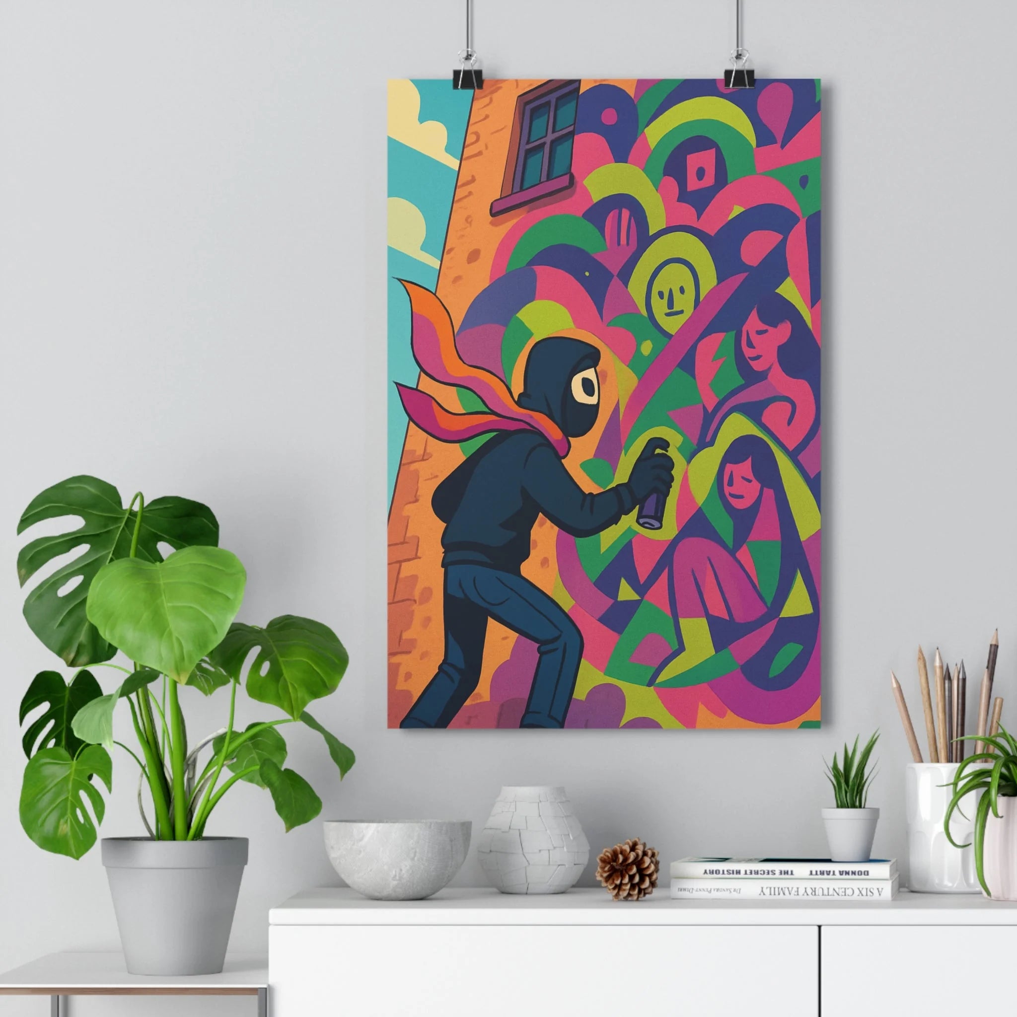 Poster décoratif street art vibrant rose vert bleu moderne dynamique salon chambre bureau tendance