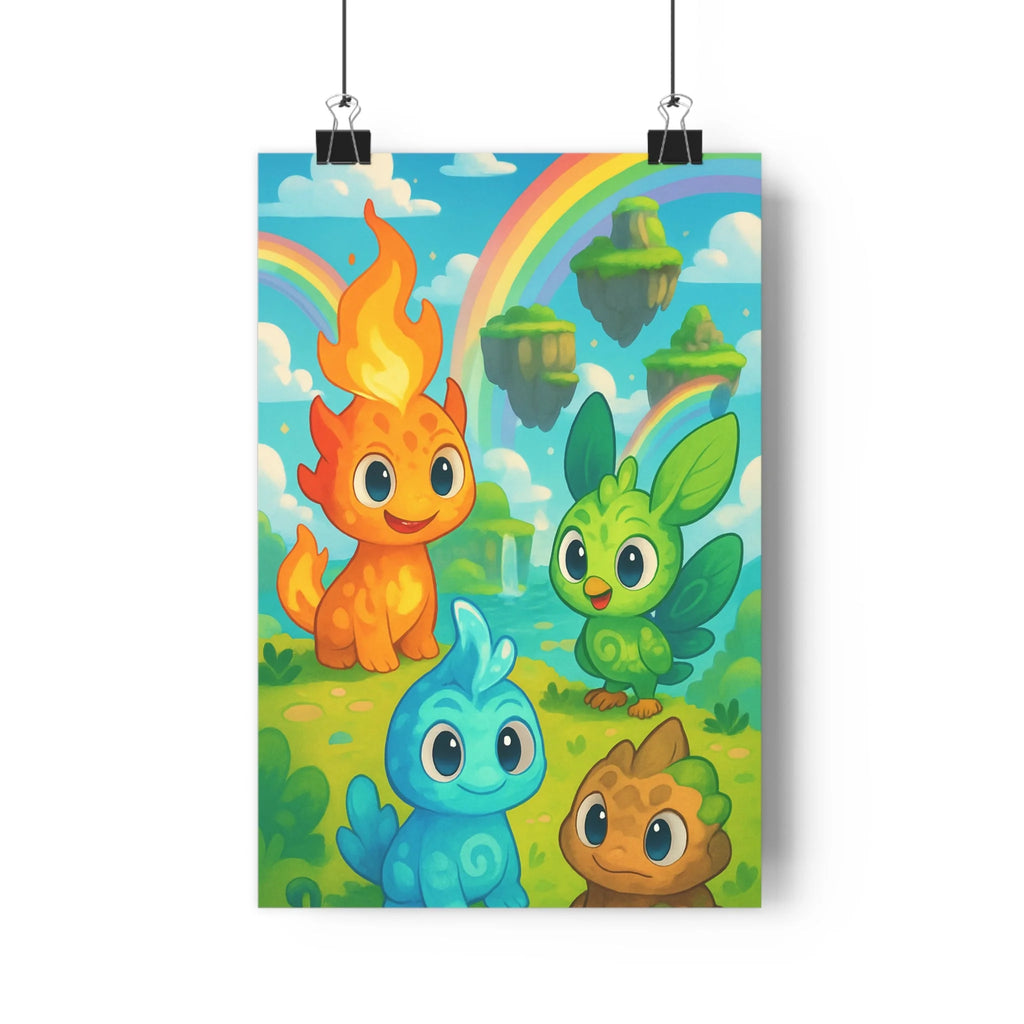Poster décoratif créature mystique arcenciel coloré fantastique joyeux enfant salon chambre vibrant ambiance qualité