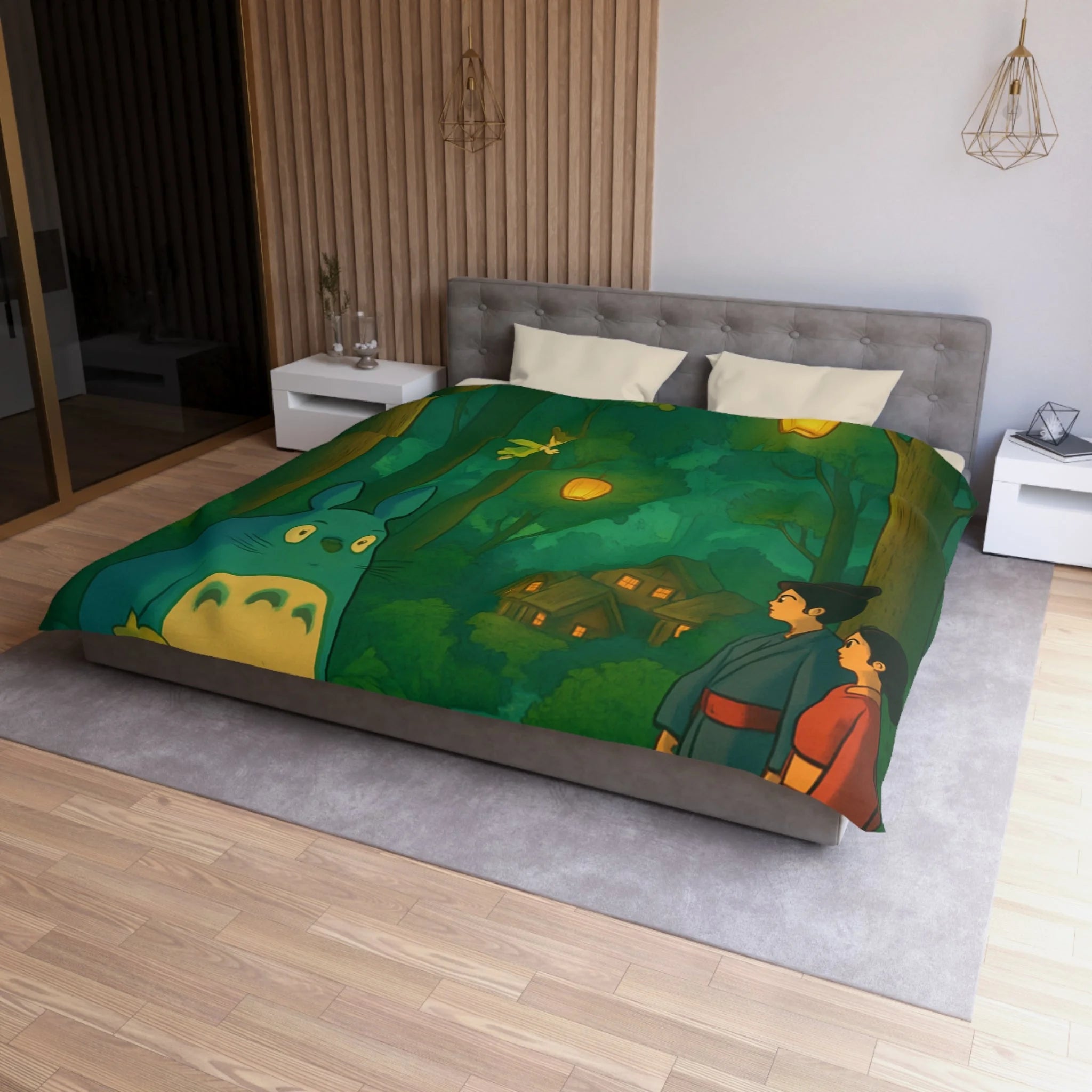 Housse de Couette Nature Enchantée avec Créatures Magiques et Paysage de Forêt Mystique