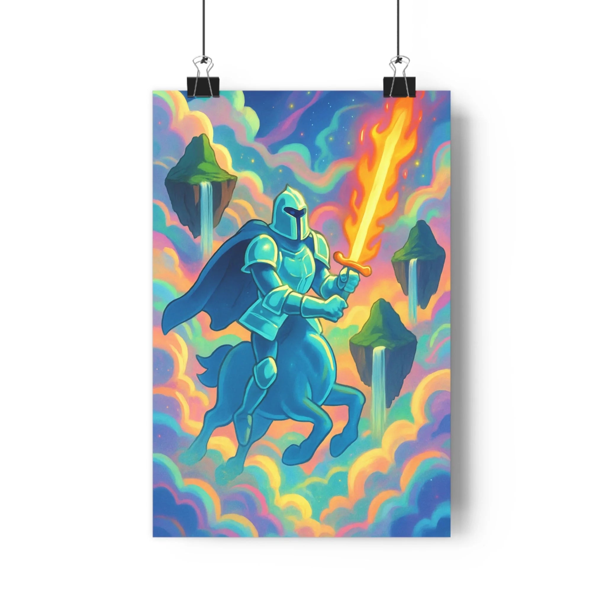Poster décoratif fantasy épique pastel cartoon chevalier mystique aventure chambre créatif 30x46 vibrant qualité
