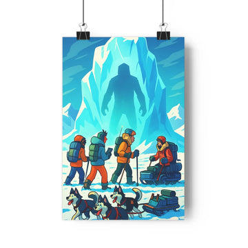 Poster décoratif cartoon aventure iceberg bleu blanc salon chambre enfant mystère explorateurs traîneau moderne