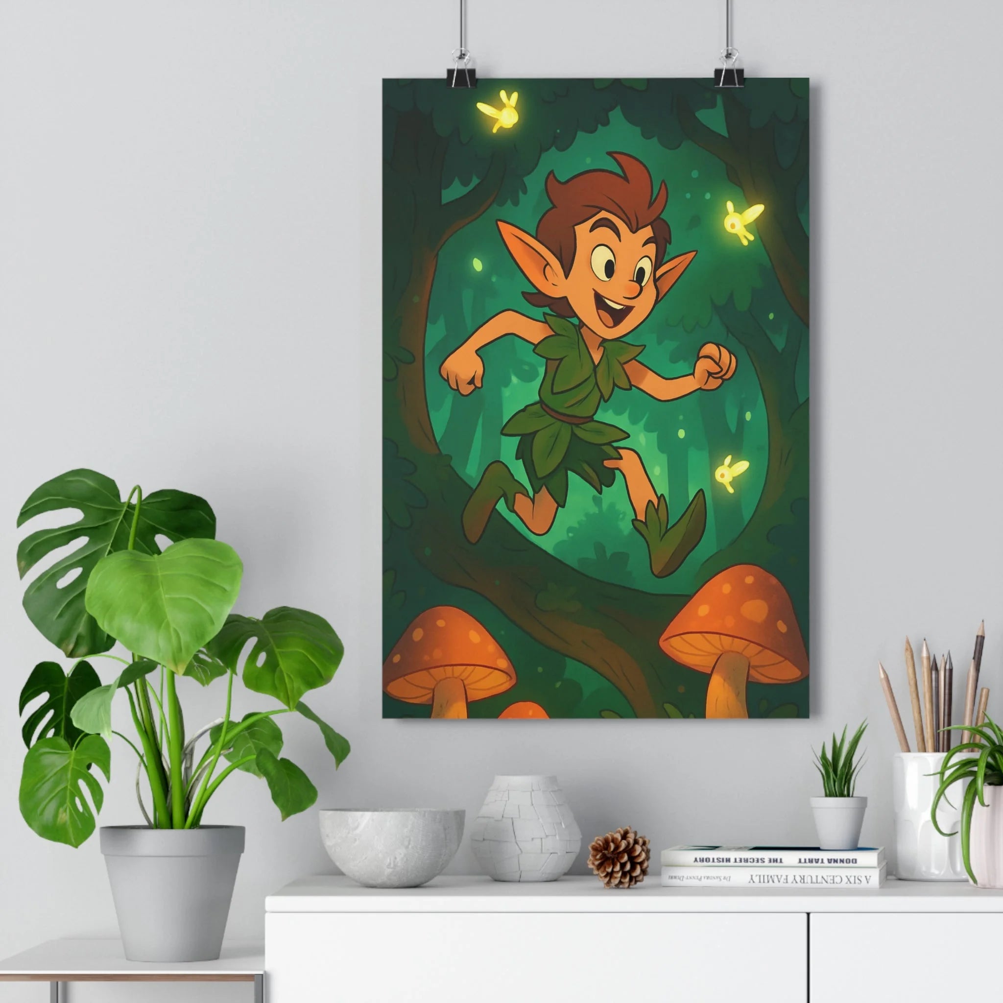 Poster décoratif fantasy forêt enchantée joyeux enfant chambre cartoon lumineux nature magique éthéré féérique