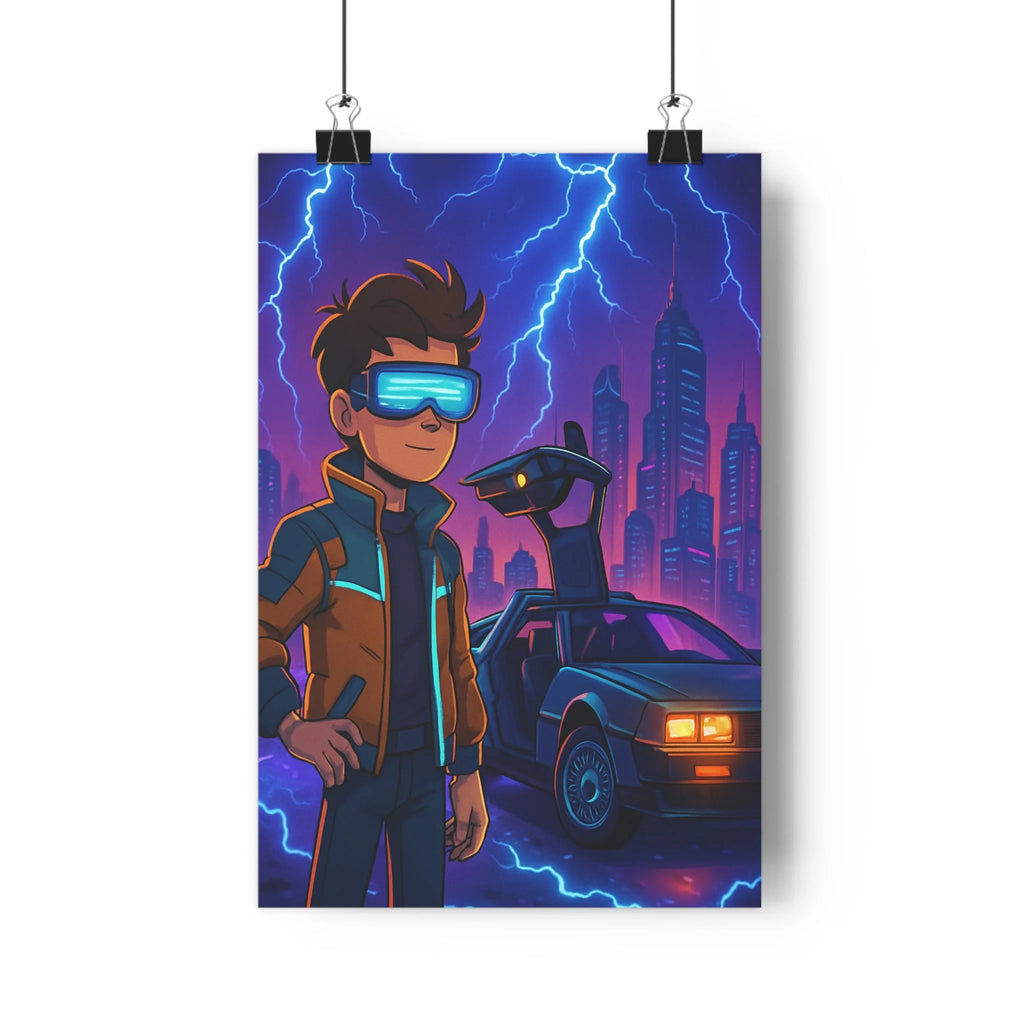 Poster décoratif rétrofuturiste bleu violet aventure chambre bureau dynamique électrique voiture jeune aventure qualité