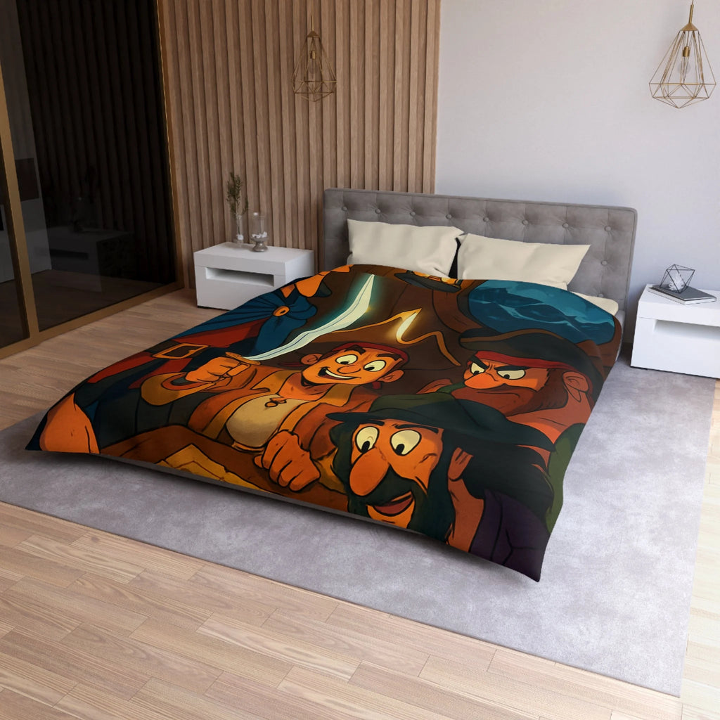 Housse de Couette Pirate Cartoon avec Carte Trésor et Équipage Sous Lampe