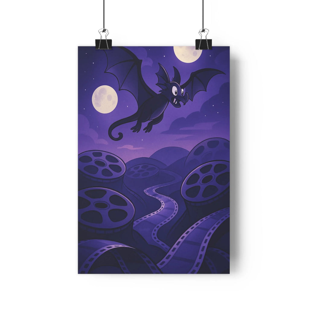 Poster fantastique chauve-souris nuit violet lunes étoiles pellicules mystère ambiance surnaturelle élégante salon chambre