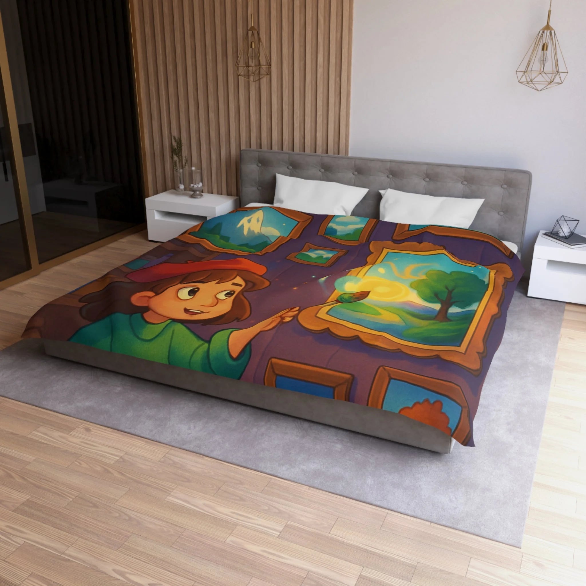 Housse de Couette Microfibre Illustration Unique Design Moderne Décoration Intérieure Raffinée
