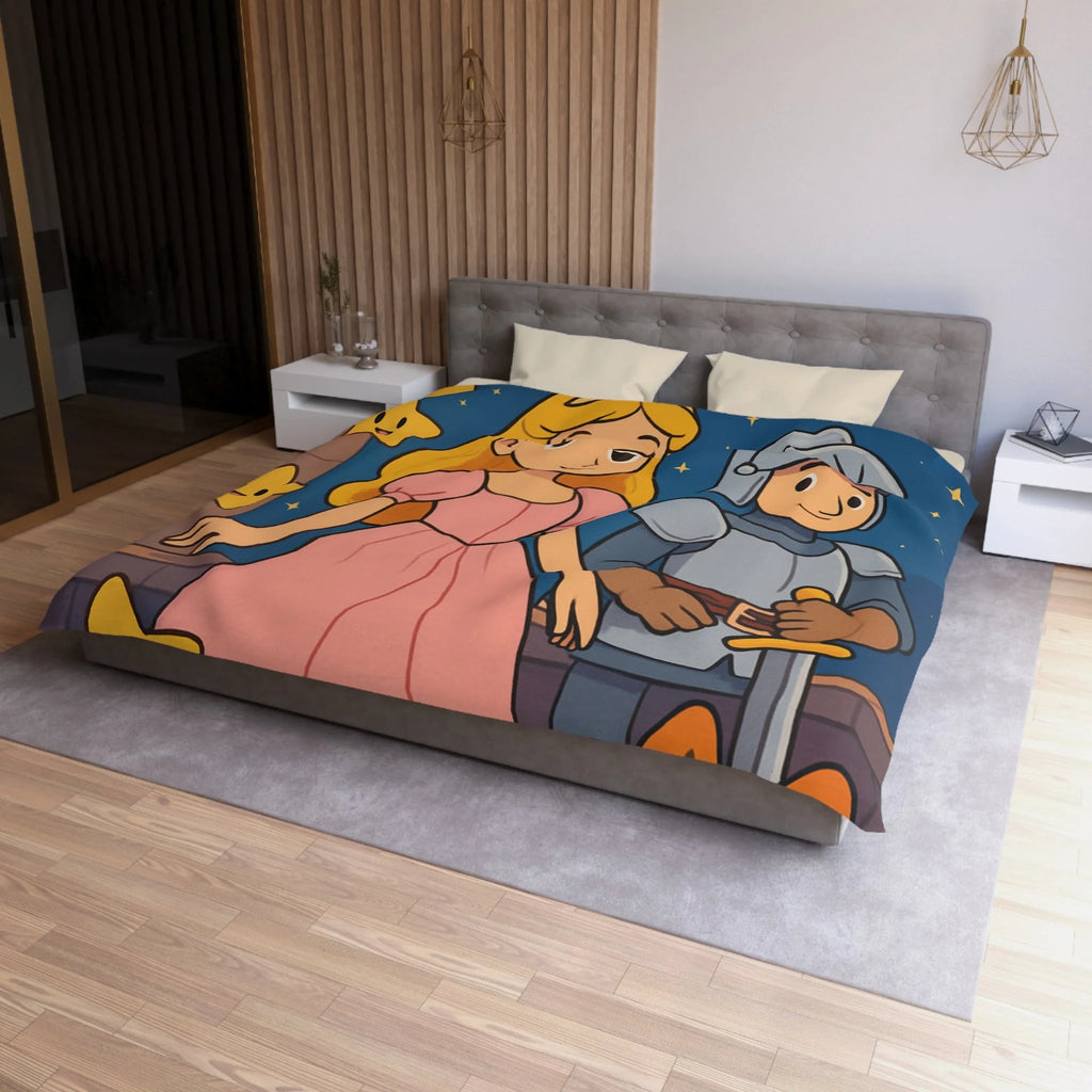 Housse de couette princesse et chevalier avec étoiles et arc-en-ciel magique