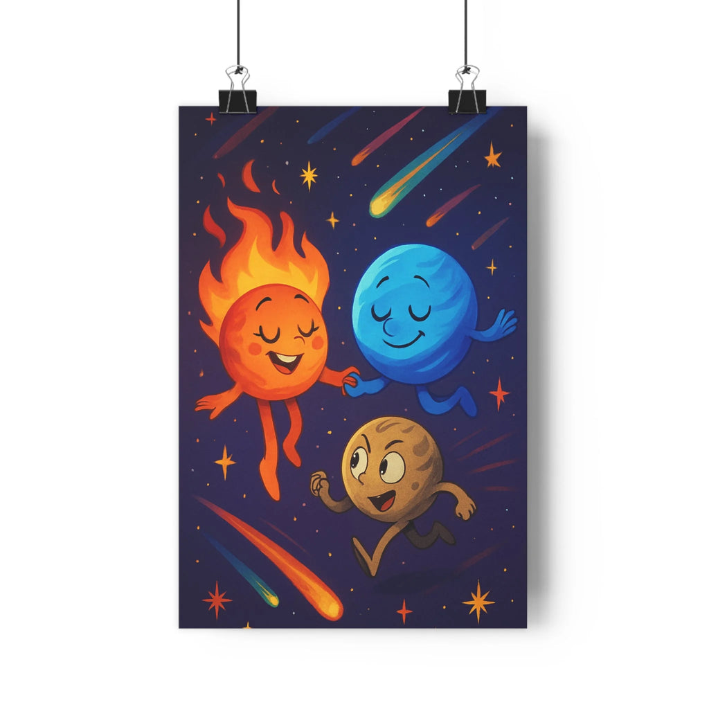 Poster décoratif ludique Solaire bleu orange marron enfant créatif chambre espace féerique 30x46 cm