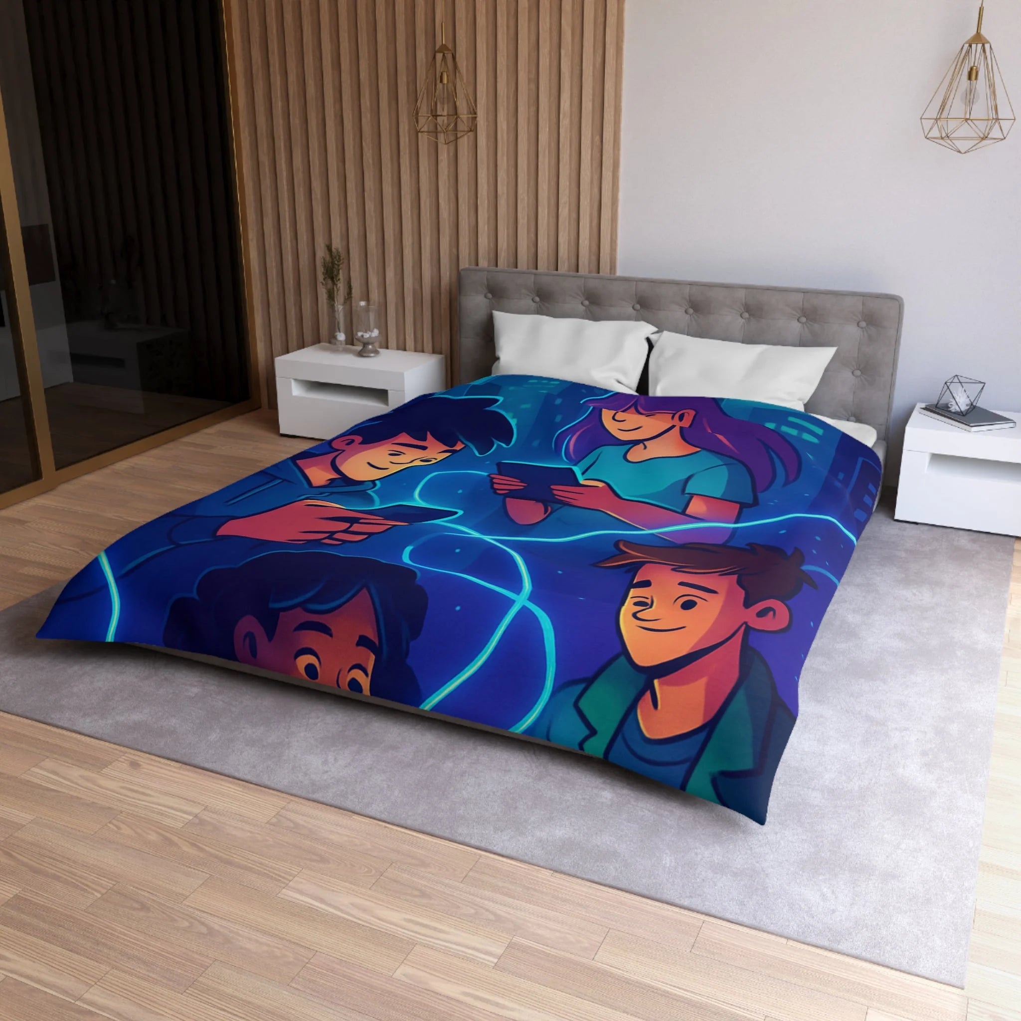 Housse de couette numérique moderne avec design connecté et technologie urbaine futuriste