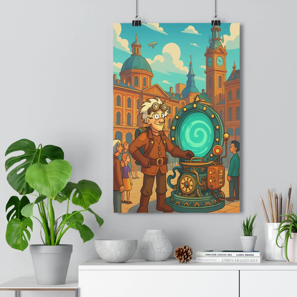 Poster décoratif rétrofuturiste bleu orange nostalgique aventure salon chambre bureau qualité premium qualité premium