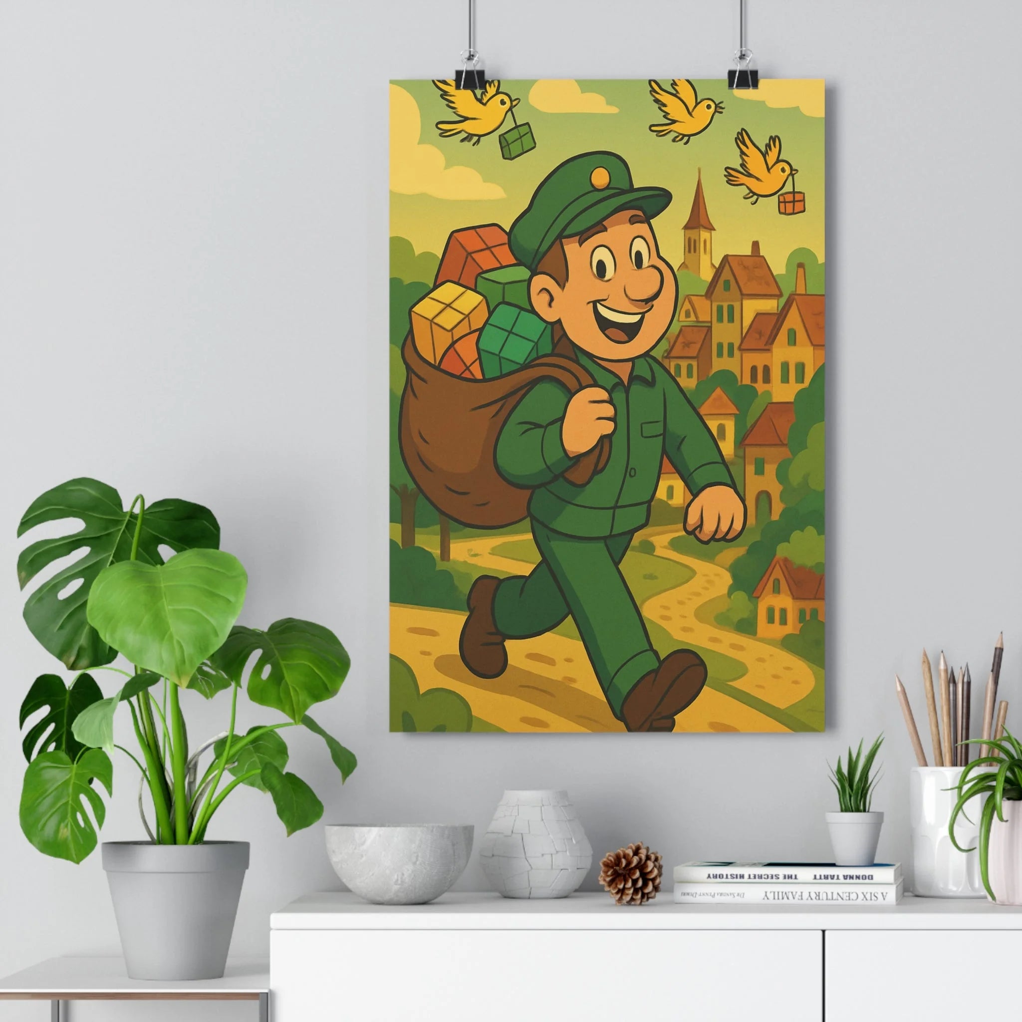 Poster décoratif vert joyeux cartoon aventure magique salon chambre enfant art mural coloré unique