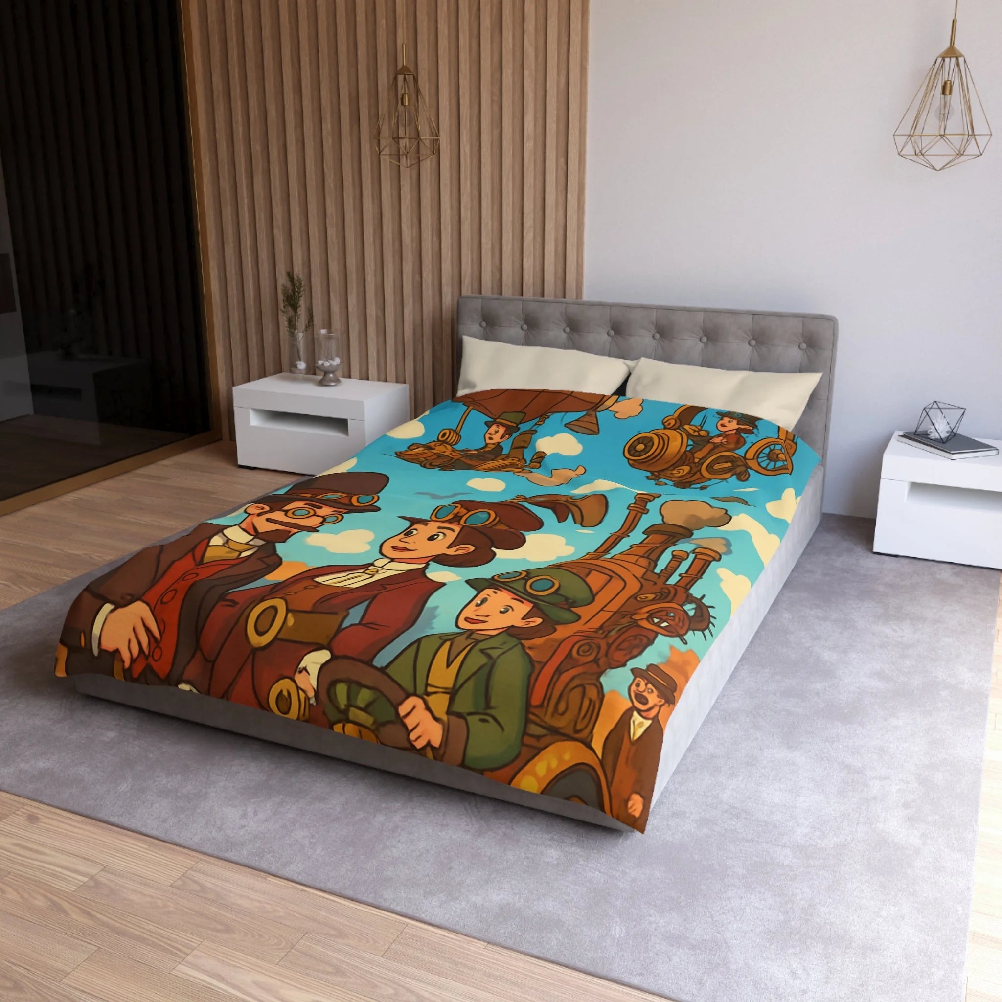 Housse de couette style rétro avec motifs steampunk et engins volants artistiques