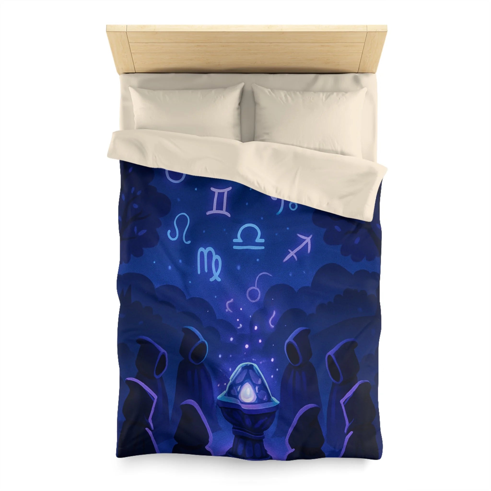 Housse de couette mystique avec symboles zodiacaux et lune pour ambiance ésotérique