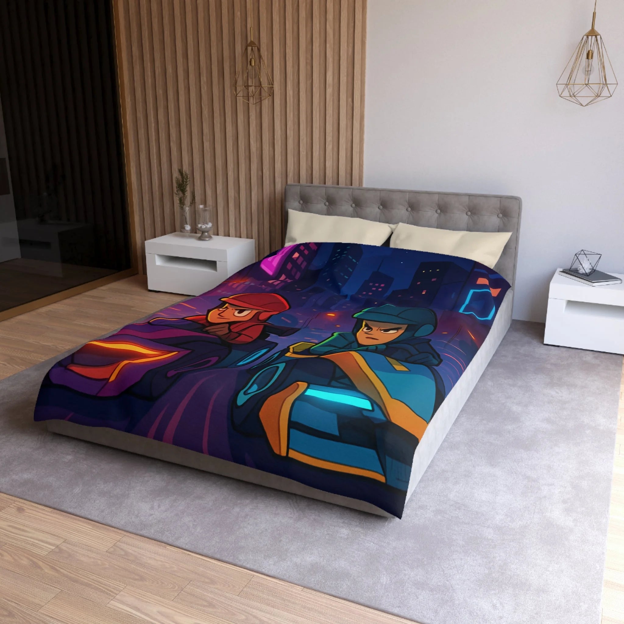 Housse de Couette Microfibre Motif Créatif Original Style Contemporain Chambre Élégante