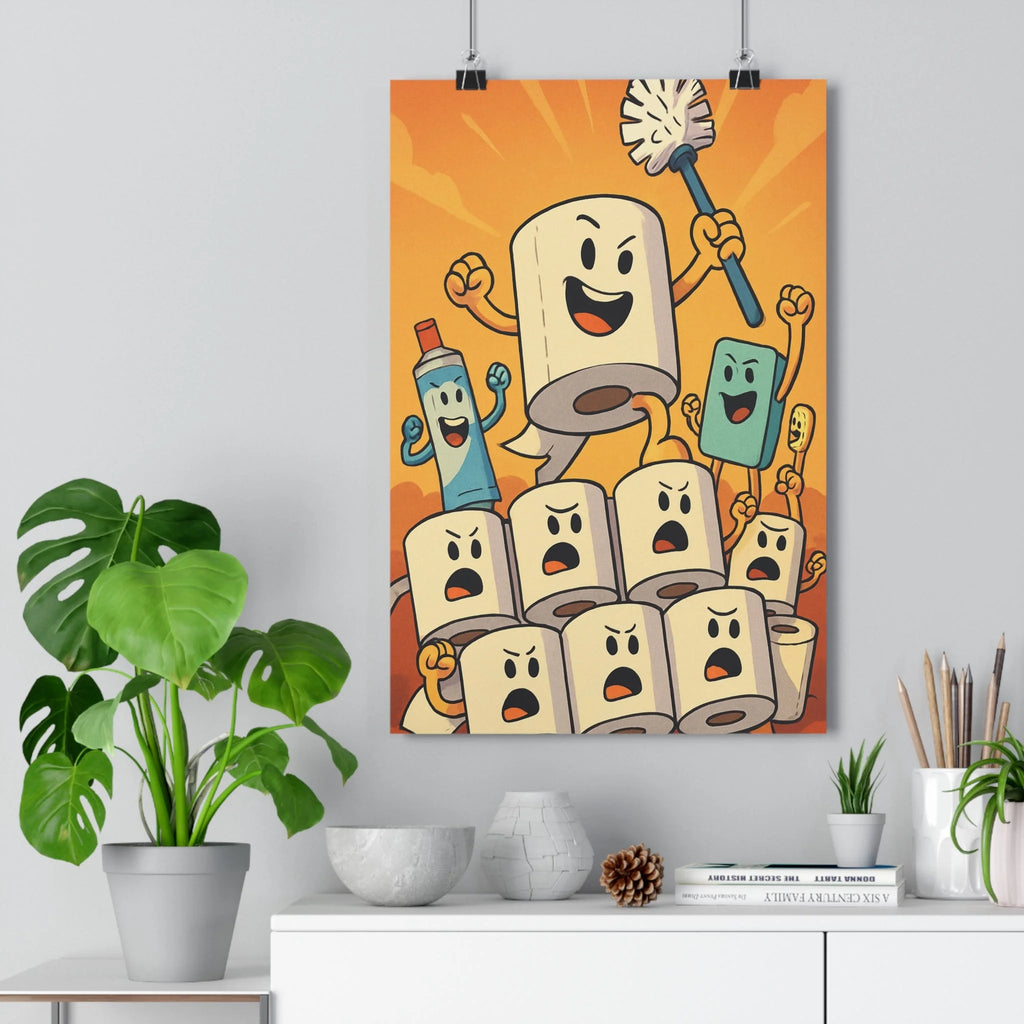 Poster décoratif cartoon orange humoristique salle bains enfant unique amusant original tendance ludique vibrant