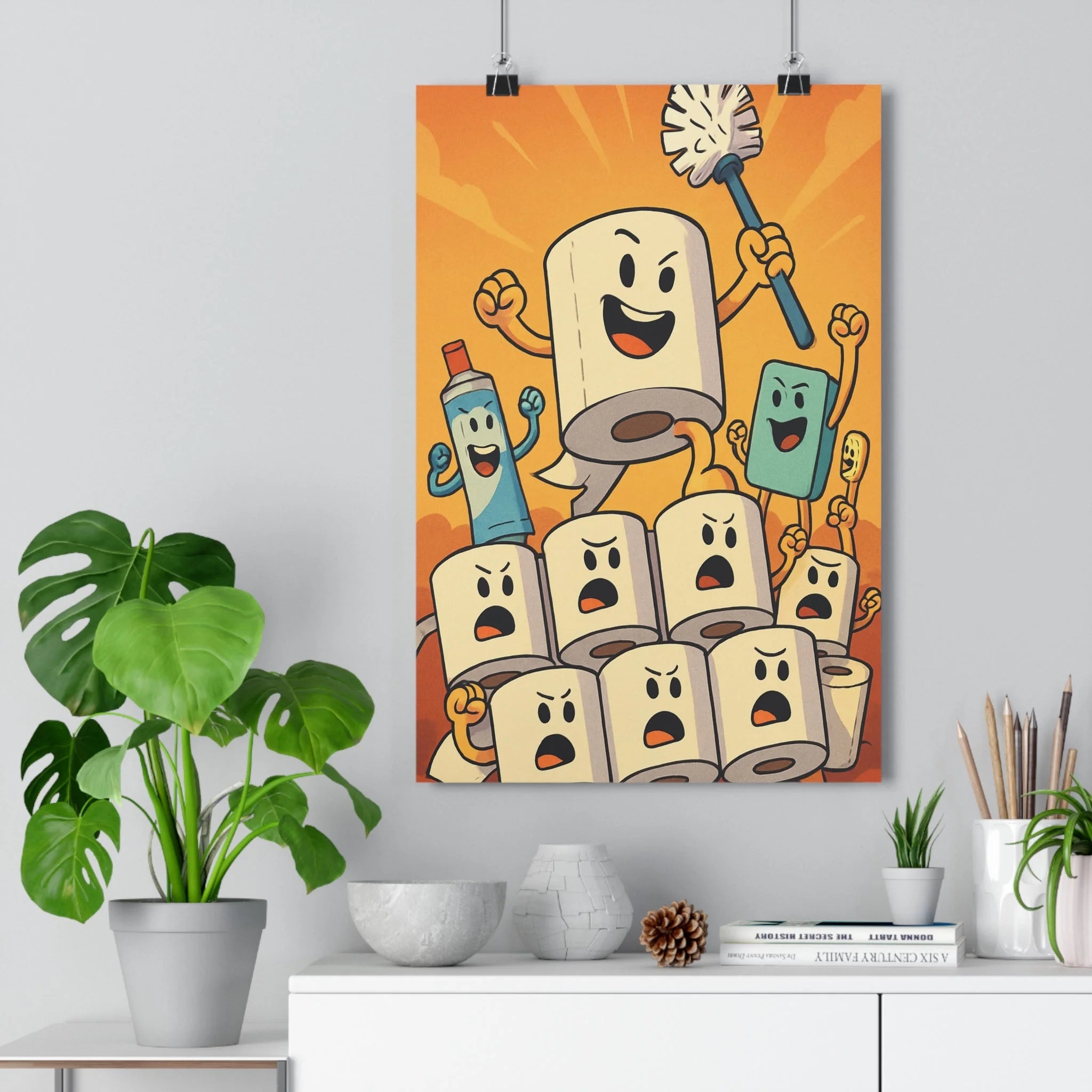 Poster décoratif cartoon orange humoristique salle bains enfant unique amusant original tendance ludique vibrant