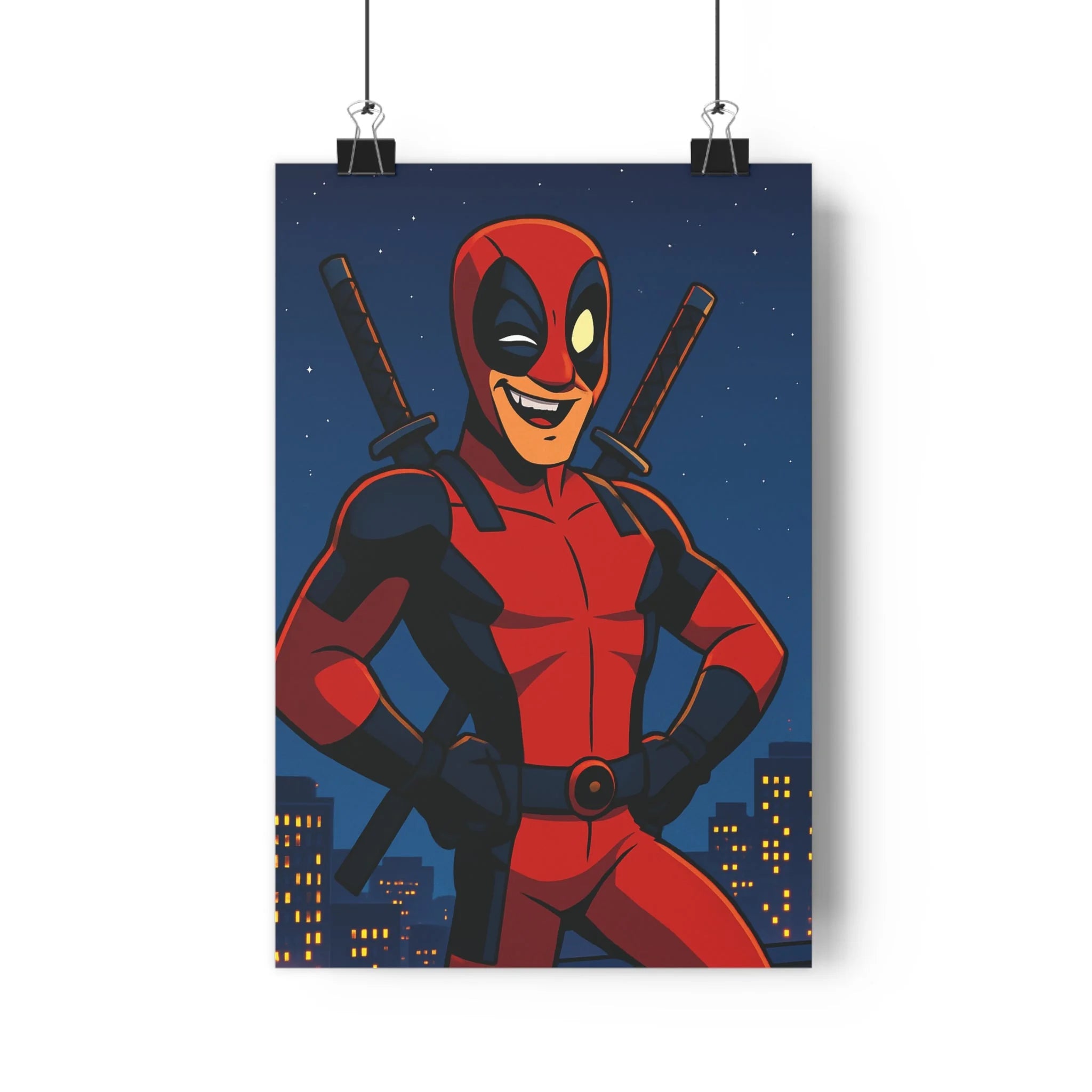 Poster décoratif animé rouge noir guerrier masqué épées croisées urbain chambre salon dynamique qualité