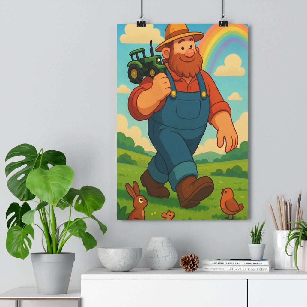 Poster décoratif cartoon fermier prairie animaux coloré joyeux enfant chambre salon arcenciel qualité qualité