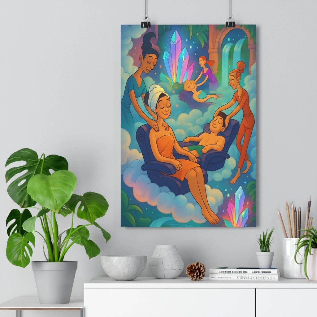 Poster décoratif spa serein cartoon relaxant apaisant coloré chambre salon bienêtre sérénité enchantement ambiance