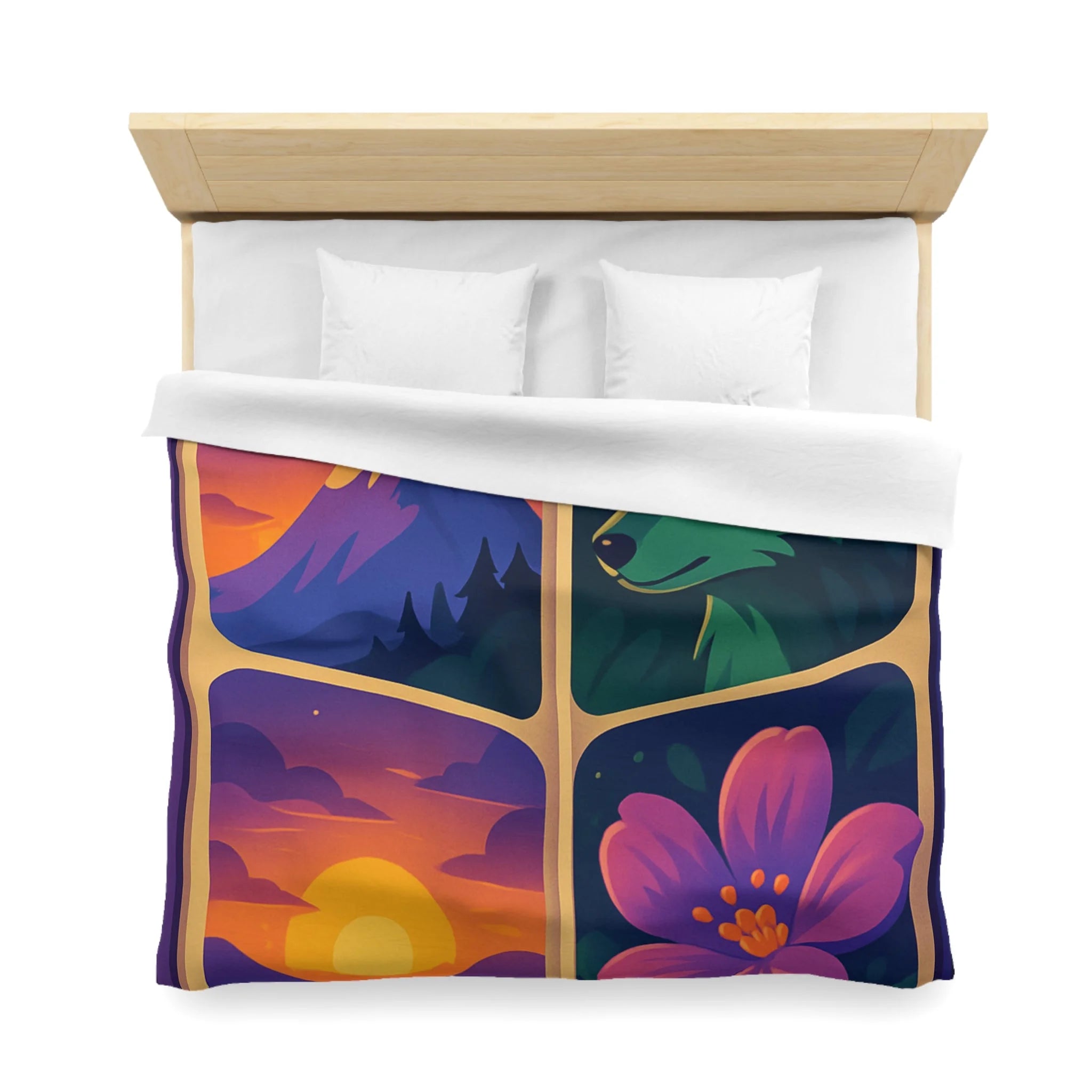 Housse de Couette Paysage Montagne Forêt Animale Florale Vibrante pour Chambre Moderne