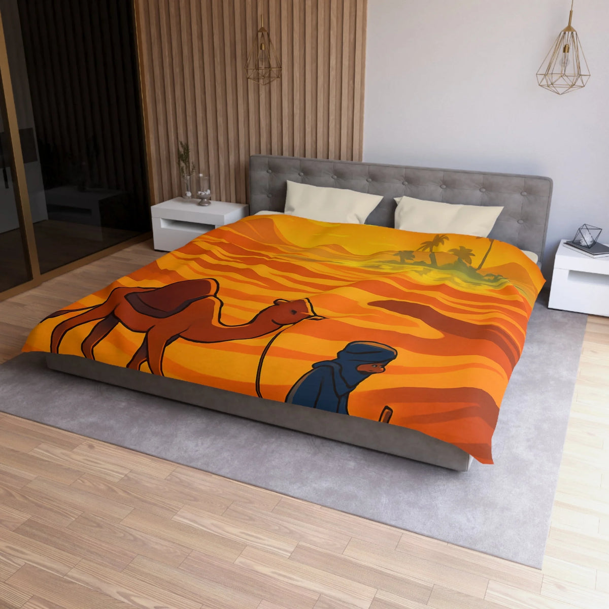 Sublime illustration de désert avec dromadaire et oasis pour housse de couette exotique